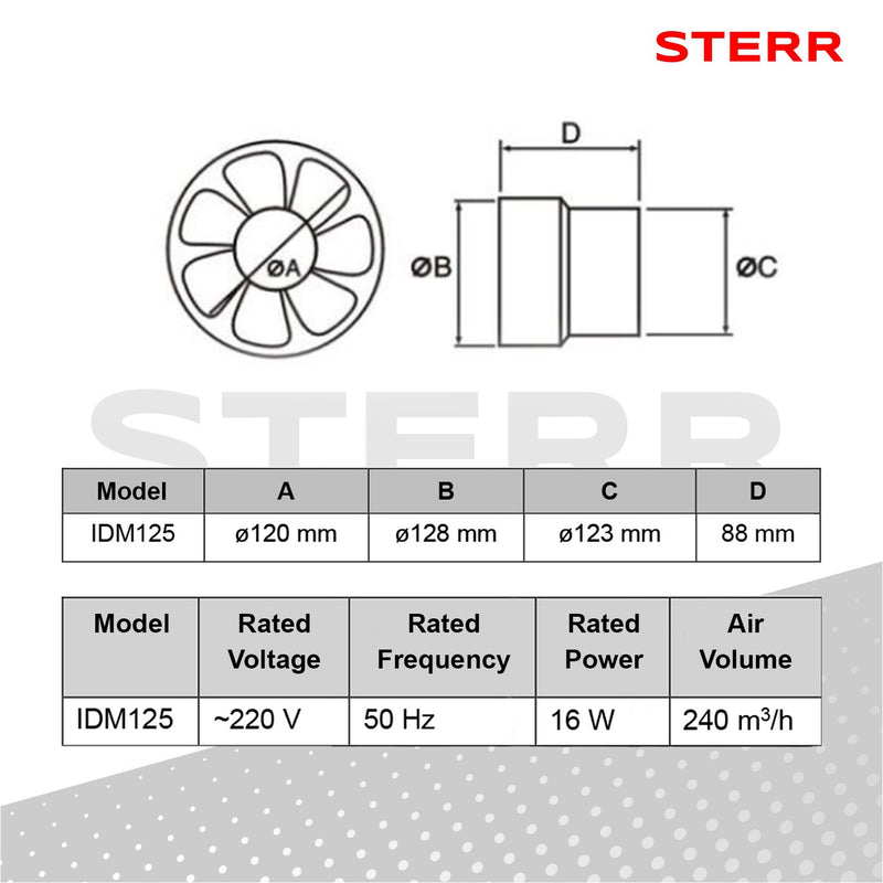 Ventilador silencioso para conductos con extracción en línea de 125 mm/5" - IDM125
